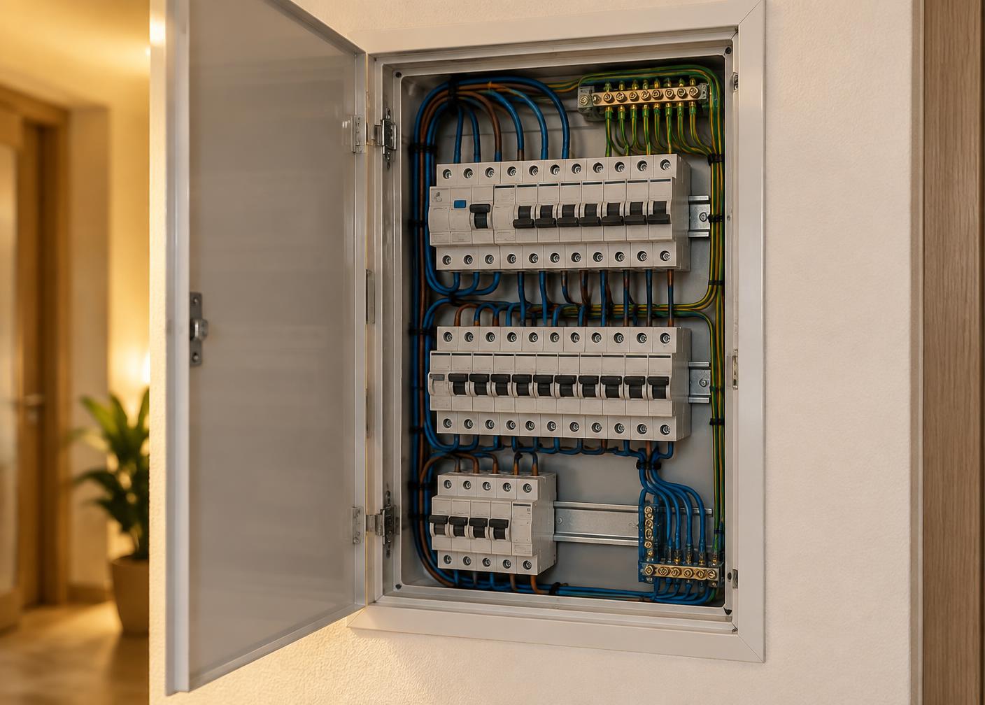 Cuadro eléctrico residencial organizado